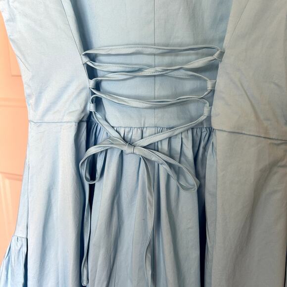 Linen Vibes Cinderella Blue Cotton Ruffle French Vintage Cotton Dress Size M - Picture 9 of 15